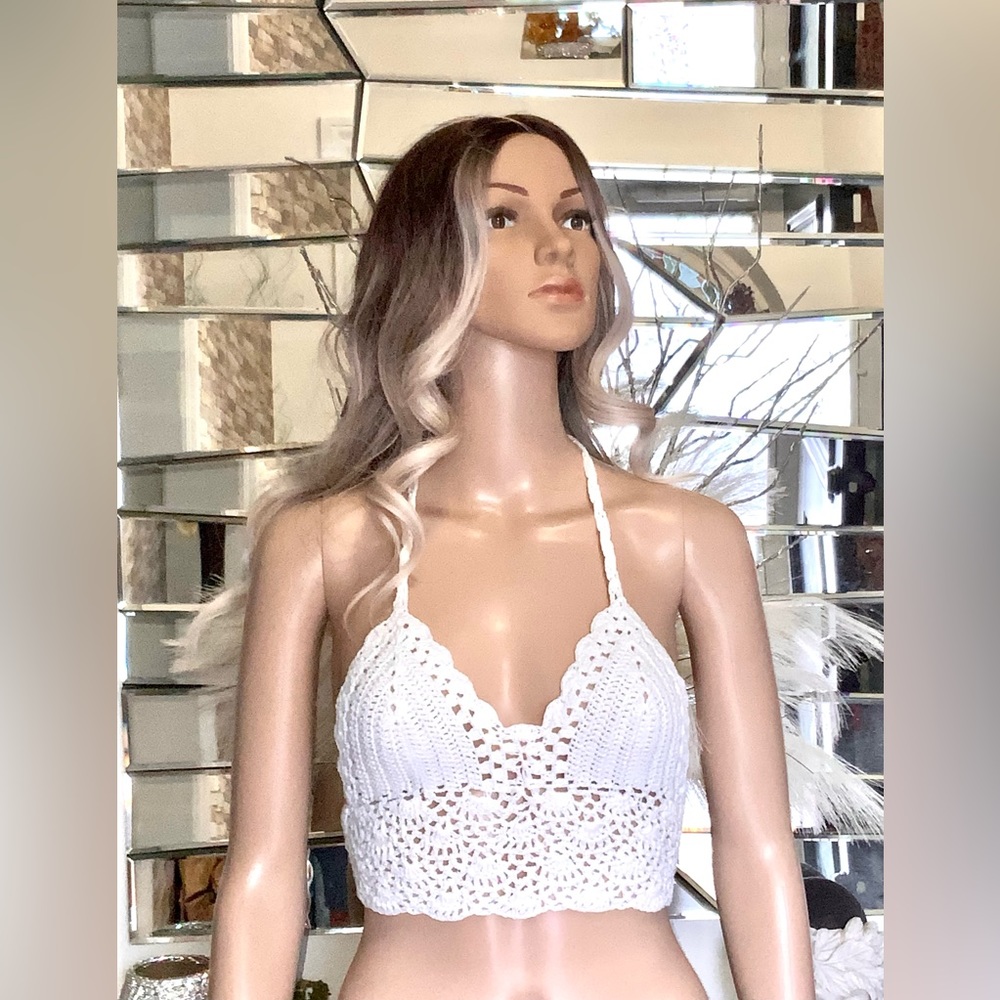 Handmade Crochet crop top Backless White S/M